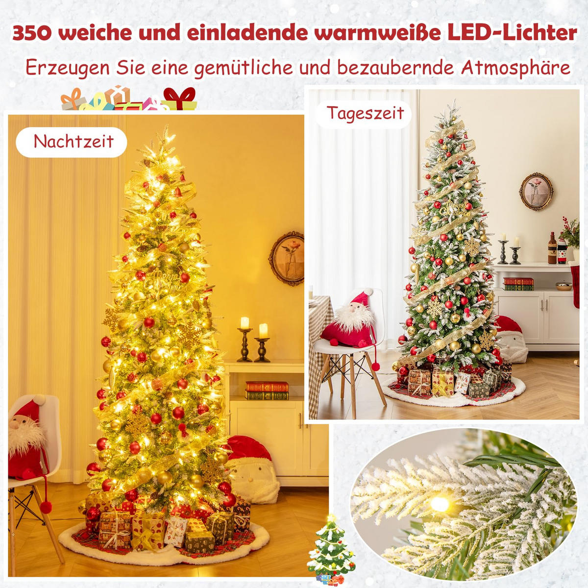 WEIHNACHTSBAUM mit 350 warmweißen LED-Lichtern 225 cm grün - Grün, Metall (225cm) - COSTWAY
