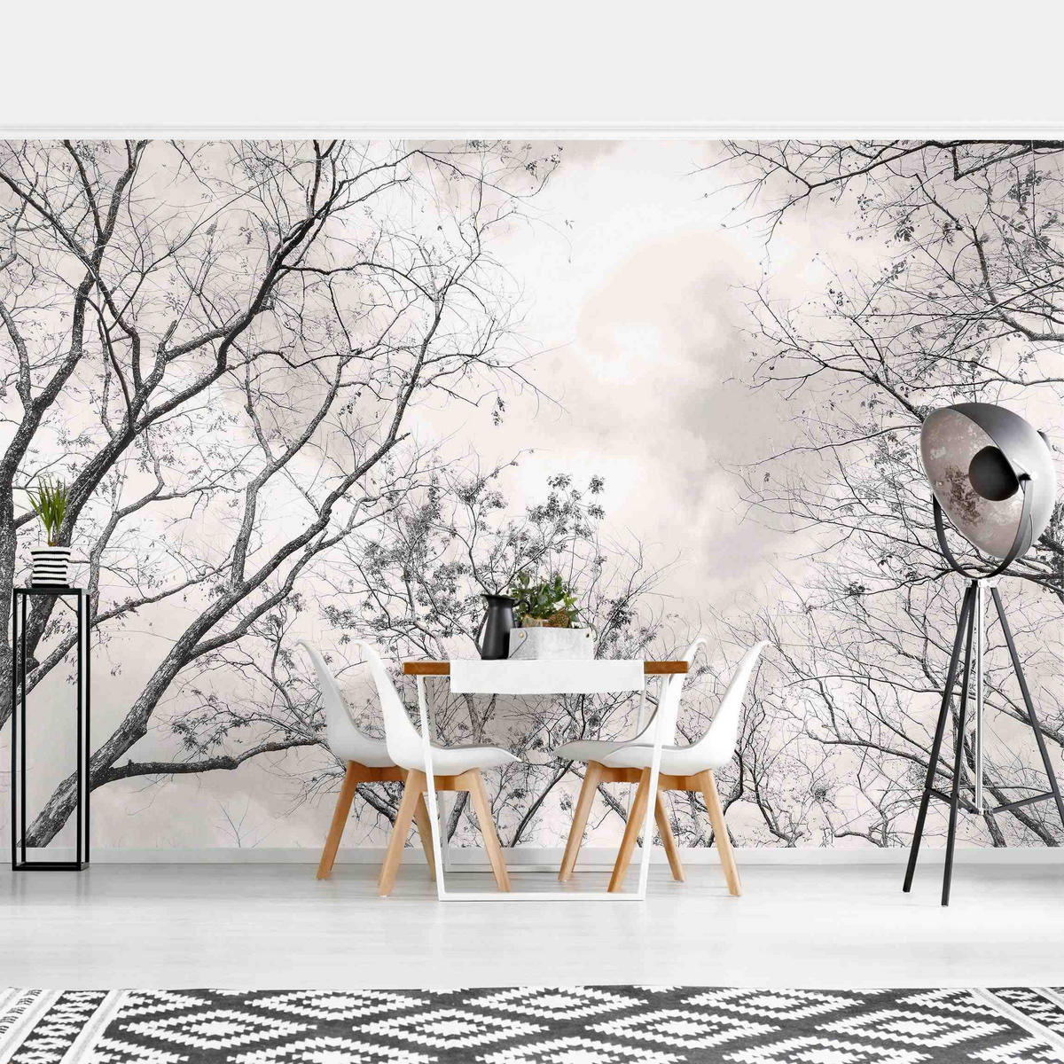 FOTOTAPETE Baumkronen im Himmel in Warmgrau 336/225 cm - Grau, Papier (336/225cm) - Bilderwelten