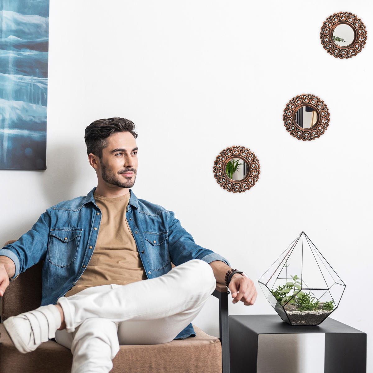 3 x Spiegel - Multicolor, Glas/Kunststoff (25/25/2cm) - Relaxdays