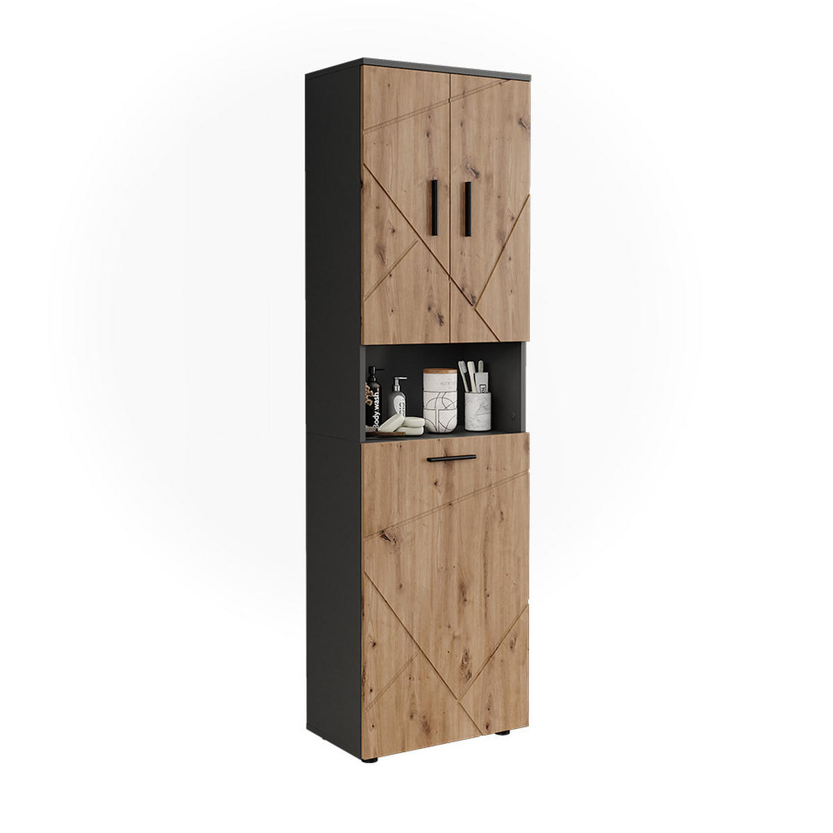 HOCHSCHRANK Irma Anthrazit/Artisan 50 x 172 cm mit Wäschkorb - Anthrazit/Eiche Artisan, Holzwerkstoff (50/172/30cm) - Vicco