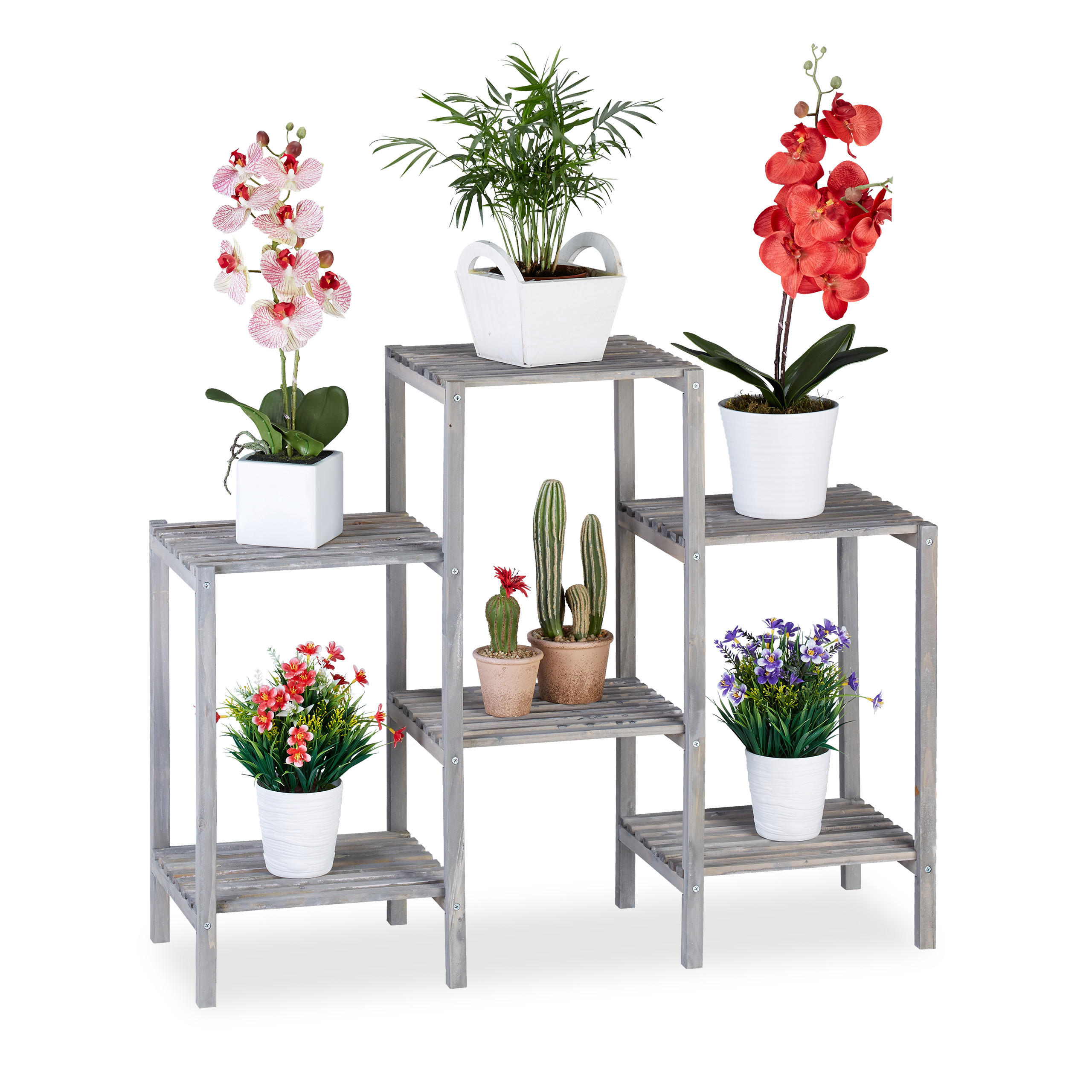 BLUMENREGAL - Grau, Holz (89/70/27cm) - Relaxdays