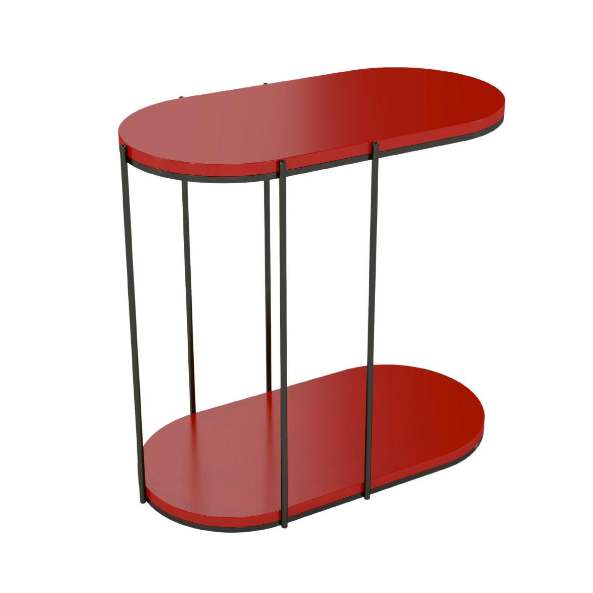 BEISTELLTISCH Loco, Ovaler Tischplatte x 2 mit Schwarz Metallgestell / Rot - Rot/Schwarz, Holzwerkstoff/Metall (34/64/60cm) - Skandica
