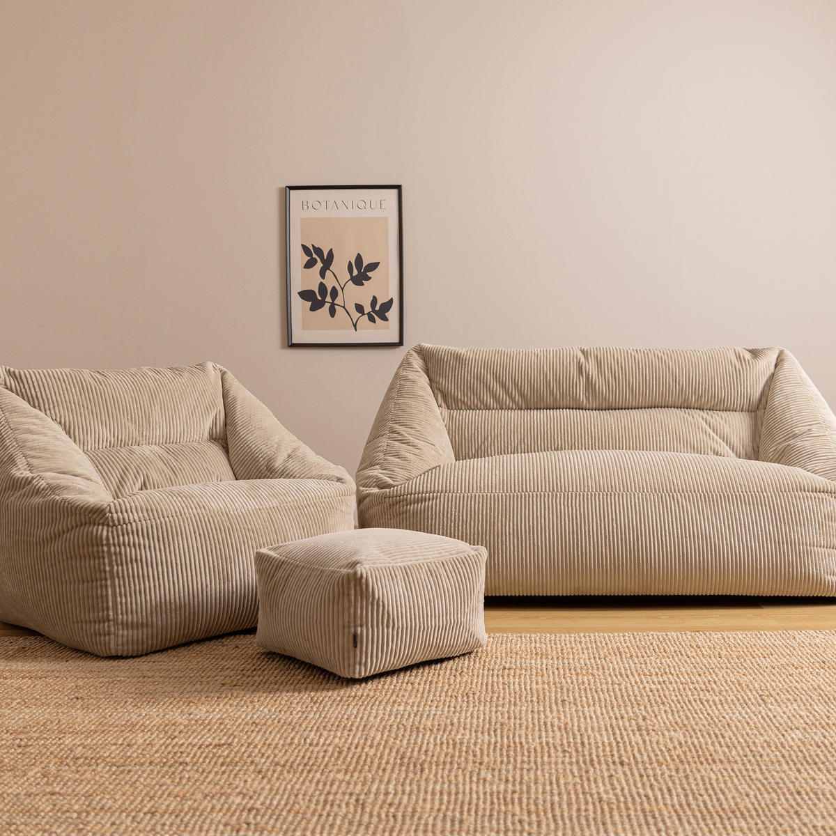 SITZSACK Sofa mit Sessel und Hocker Cecilia - Beige, Textil (160/70/93cm) - icon