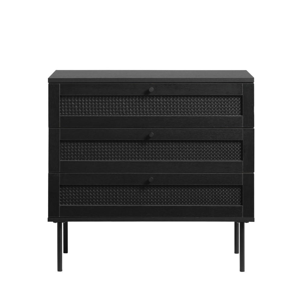 KOMMODE mit 3 Schubladen aus Holz und Metall, L80 cm - RINTO - color_black - Schwarz, Holz (80/75/40cm) - Drawer