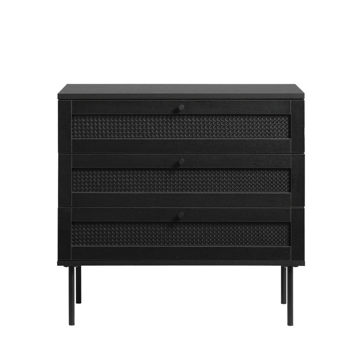 KOMMODE mit 3 Schubladen aus Holz und Metall, L80 cm - RINTO - color_black - Schwarz, Holz (80/75/40cm) - Drawer