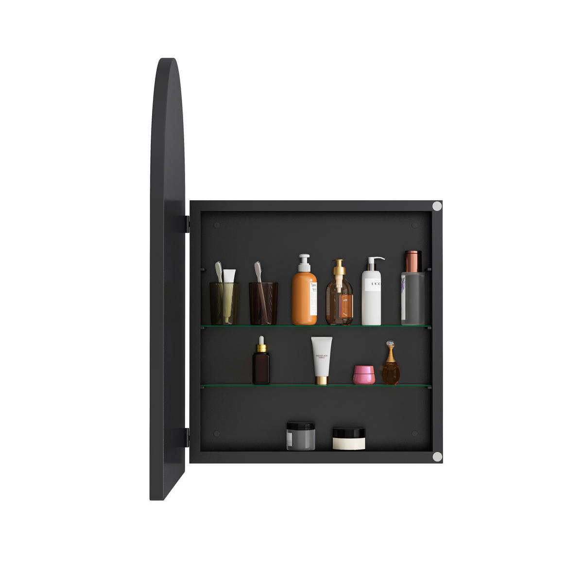SPIEGELSCHRANK 91x61x12cm schwarz mit gehärtetem Glas Wandmontage,Feuchtigkeitsbeständig,Integrierter Stauraum - Silberfarben, Glas (61/91/12cm) - Modfu