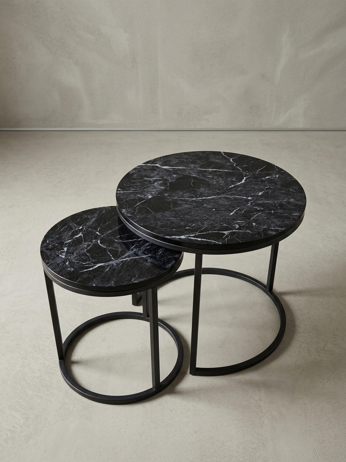 BEISTELLTISCH 2er Set Marmoroptik Metall Modern, Schwarz 50x50x45 cm - Schwarz, Holz/Metall (50/50/45cm) - KADIMA DESIGN