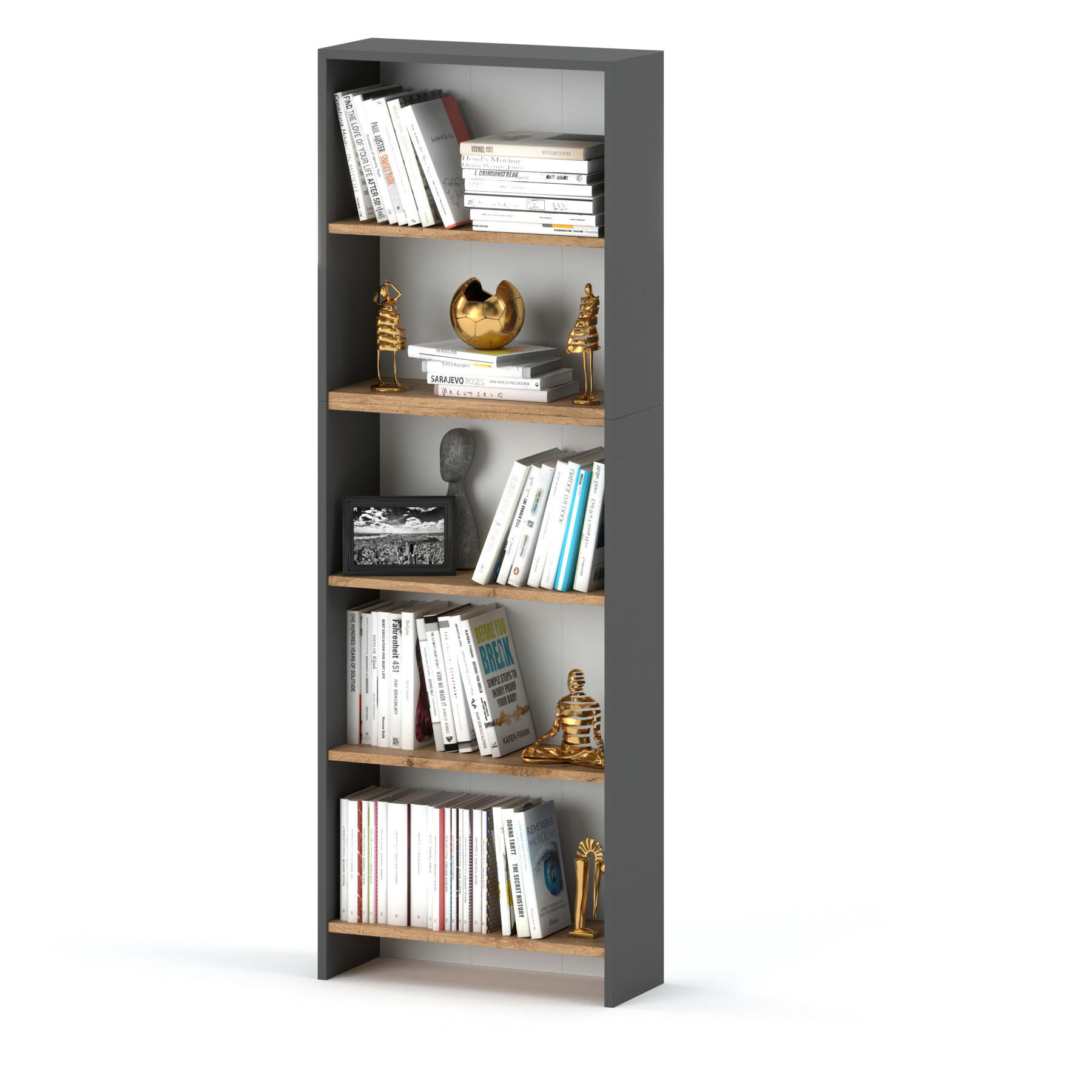 BÜCHERREGAL – Grau/Eiche Wotan - Eiche Wotan/Grau, Holz (60/189/30cm) - Stiv Meble