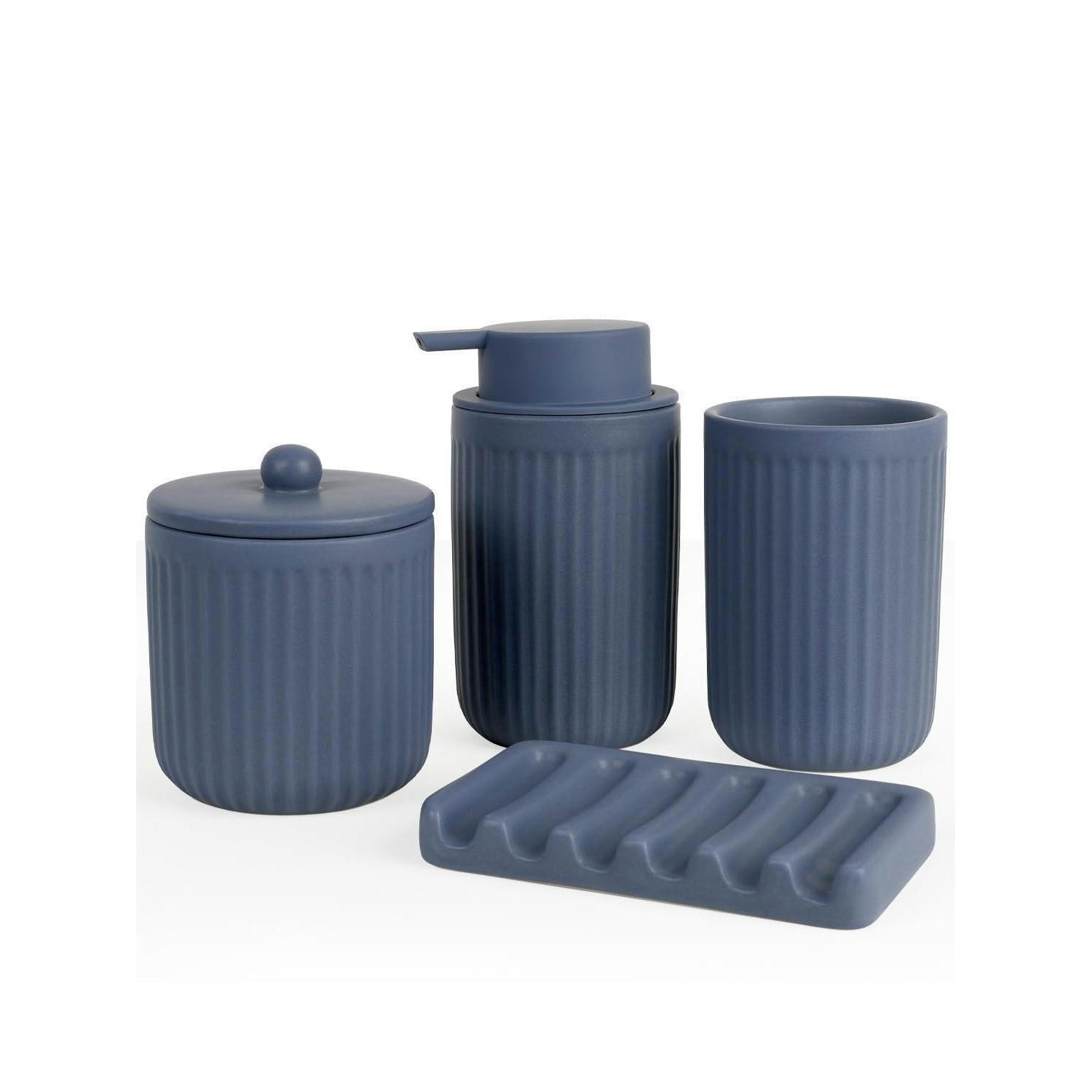 BADEZIMMER Set 4-teilig Keramik Blau - Blau, Keramik (9/14.5/14.5cm)