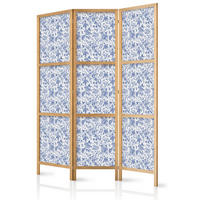 PARAVÁN Japonský 3-dielny 135x172 cm Modré Kvety - čierna, drevo/textil (135/172/3cm) - Muralo