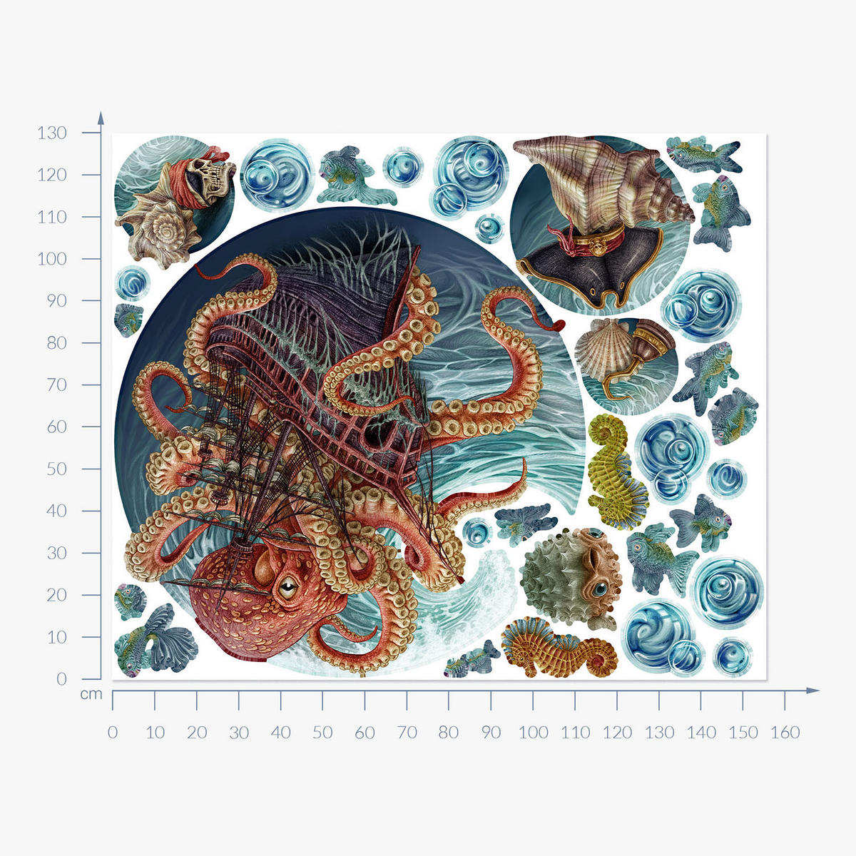 AUFKLEBER 130x156 cm Unterwasserwelt Oktopus - Blau, Kunststoff (130/156/0.1cm) - TULUP