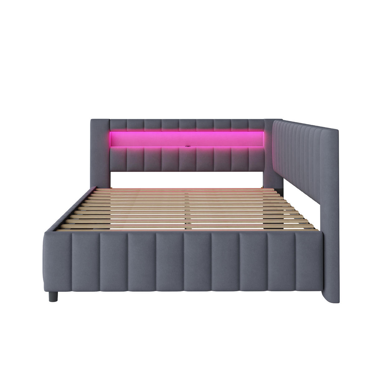POLSTERBETT mit LED-Beleuchtung 140/200 cm in Grau mit Samtbezug und USB - Grau, Textil (140/200cm) - BEAOK