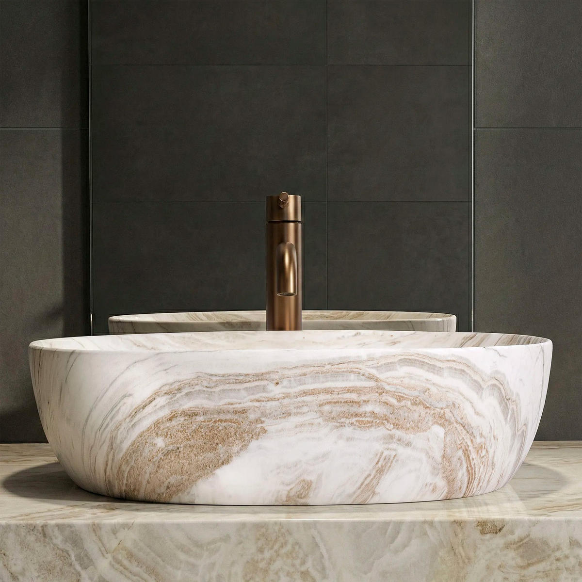 AUFSATZWASCHBECKEN Rea Amelia Saturn 48 - Beige, Keramik (34.5/13.5/48cm) - REA