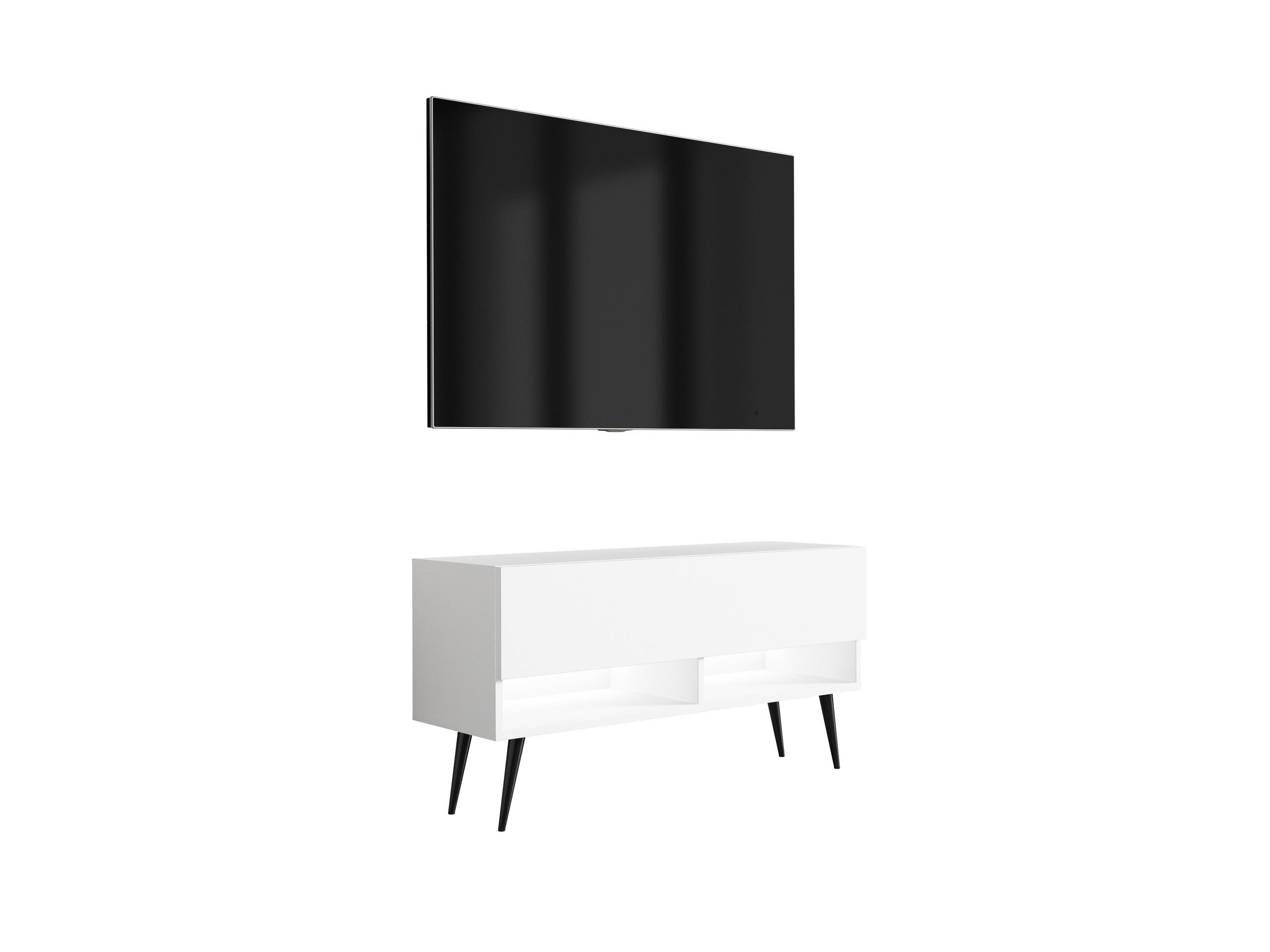 TV-LOWBOARD 100 cm Mattweiß, schwarze schräge Beine, weiße LED, 100 × 32 × 52 cm - Weiß, Holzwerkstoff (100/52/32cm) - 3XE LIVING