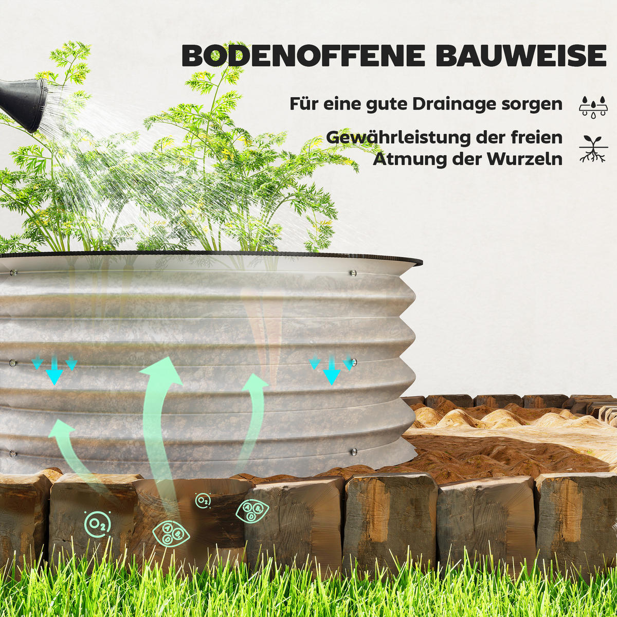 HOCHBEET aus Metall, 2er Set Blumenkasten, Gemüsebeet für Garten, Balkon, Silber - Silberfarben, Metall (60/30/60cm) - Outsunny