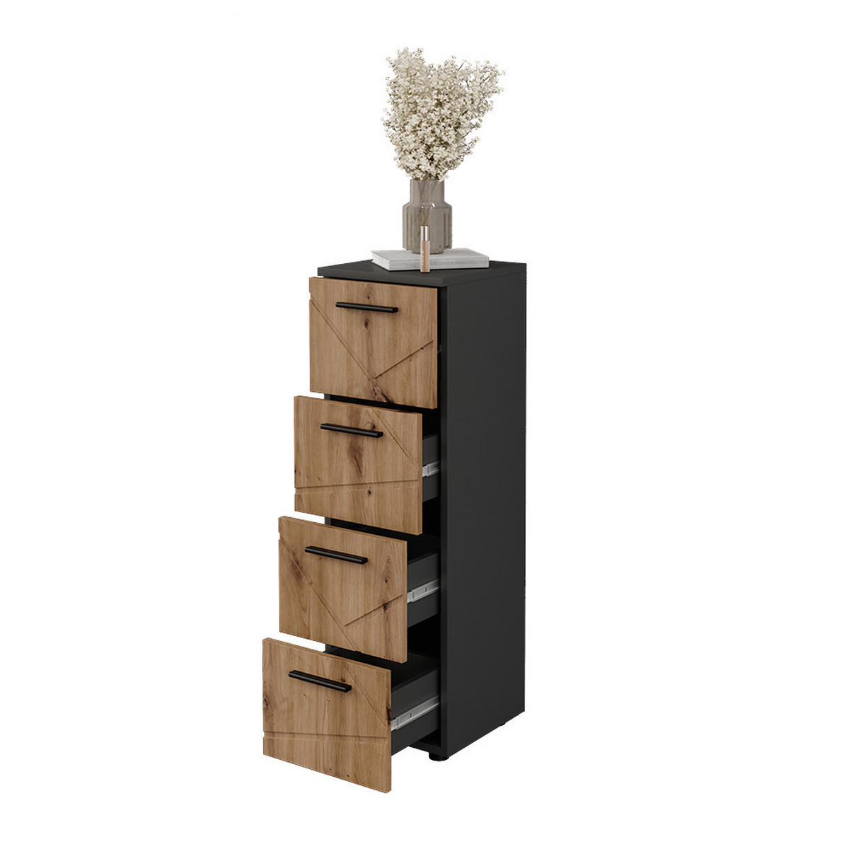 MIDISCHRANK Irma Anthrazit/Artisan 30 x 95 cm mit 4 Schubladen - Anthrazit/Eiche Artisan, Holzwerkstoff (30/95/30cm) - Vicco