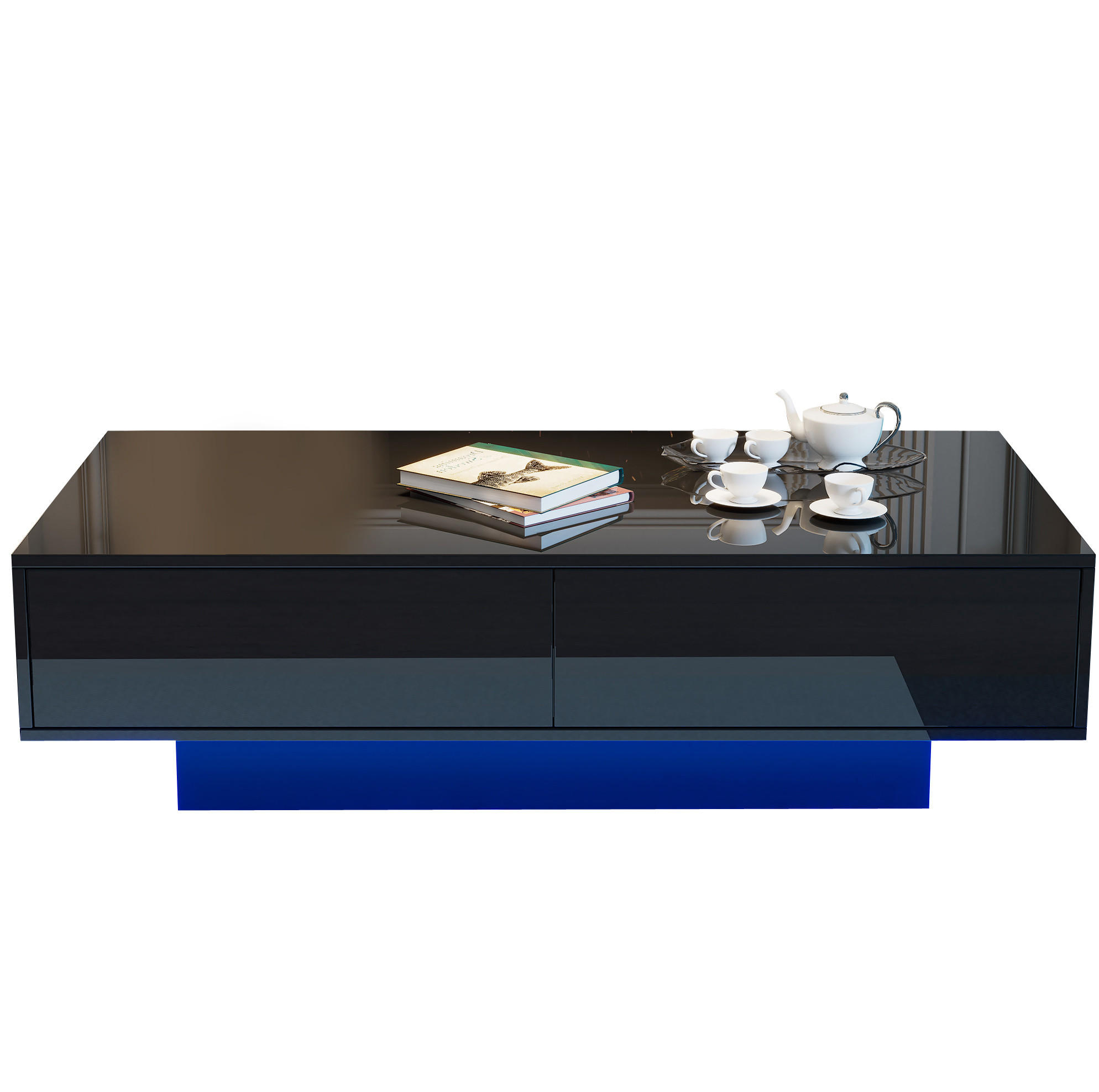 COUCHTISCH Schwarz Hochglanz mit 2 Schubladen und LED-Licht, 115/55/34 cm,Schwarz - Schwarz, Holzwerkstoff (55/115/34cm) - Redom