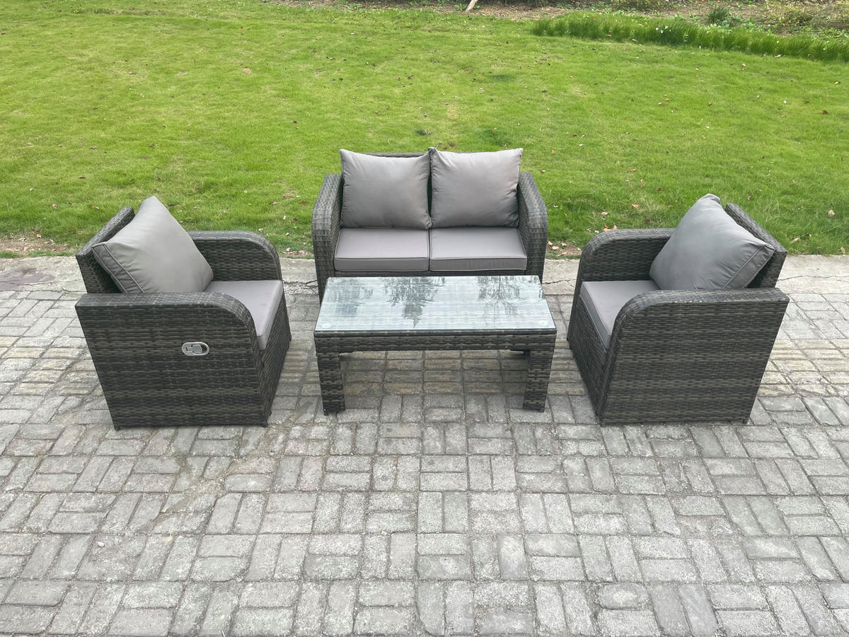 GARTENMÖBEL SET mit Sofa Polyrattan 4-Sitzer Dunkelgrau - Dunkelgrau/Grau, Glas/Kunststoff - Fimous