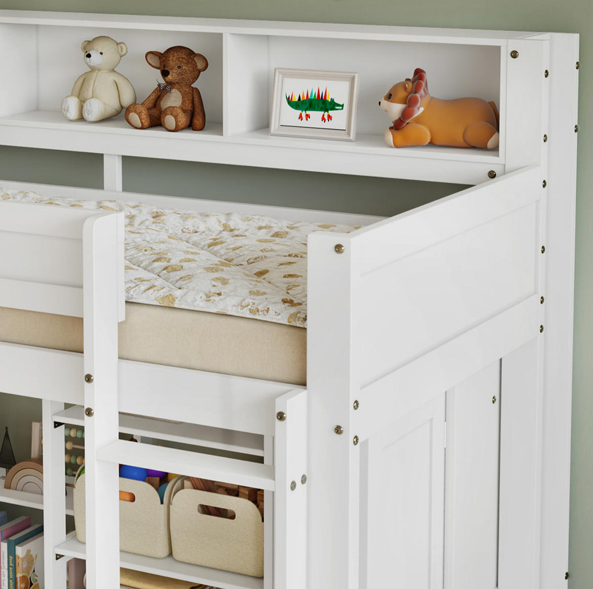 ETAGENBETT 90/200 cm aus Holz mit Tisch und Kleiderschrank, Weiß - Weiß, Holz (90/200cm) - OKMYHOME