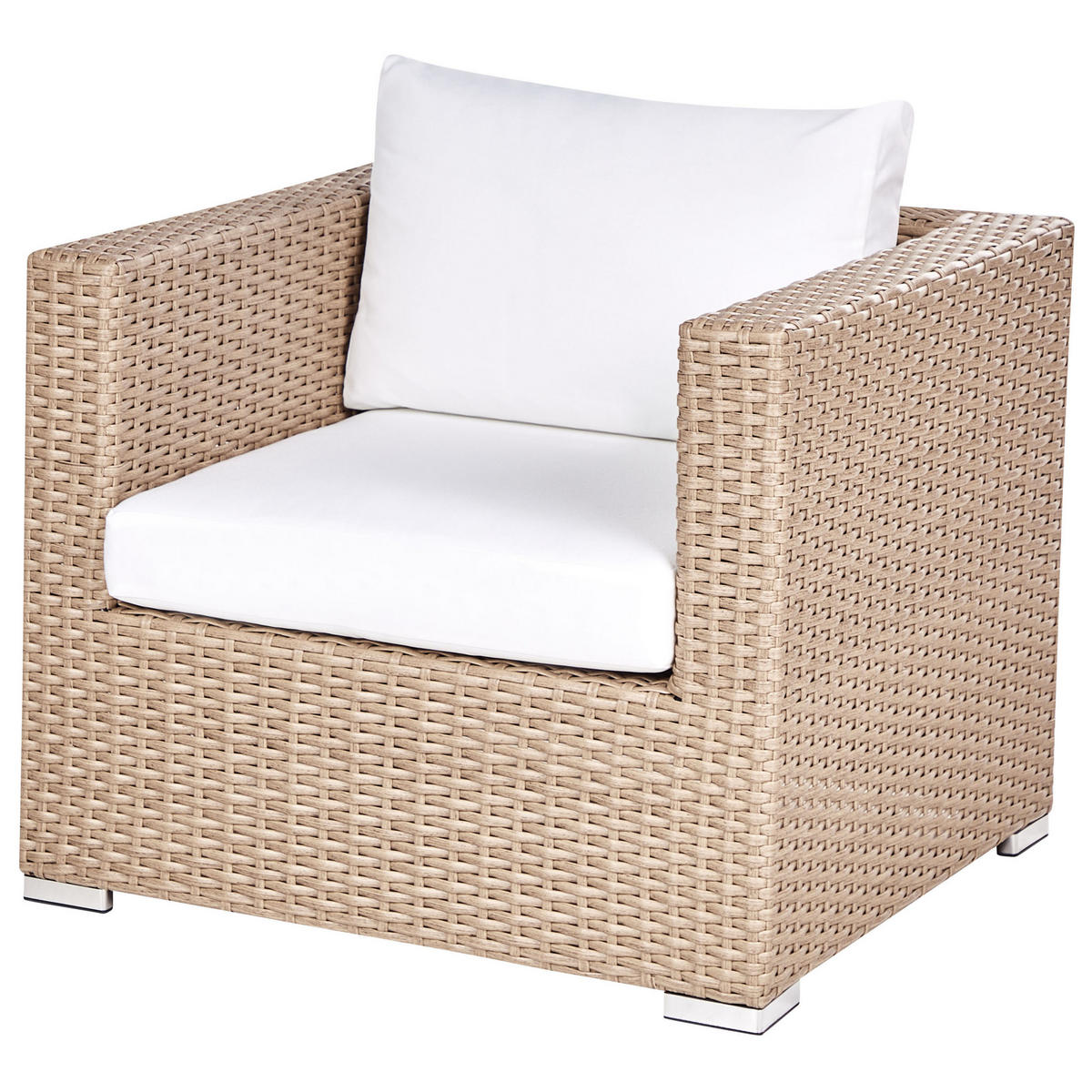 LOUNGE-SET 8-Sitzer sandbeige linksseitig modular Auflagen cremeweiß XXL - Sandfarben, Kunststoff - Beliani