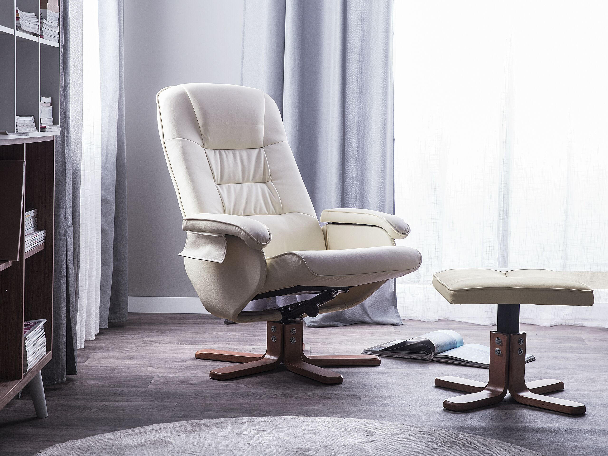 MASSAGESESSEL mit Fußhocker Kunstleder Beige Relaxpro - Beige, Holz/Textil (70/98/50cm) - Beliani