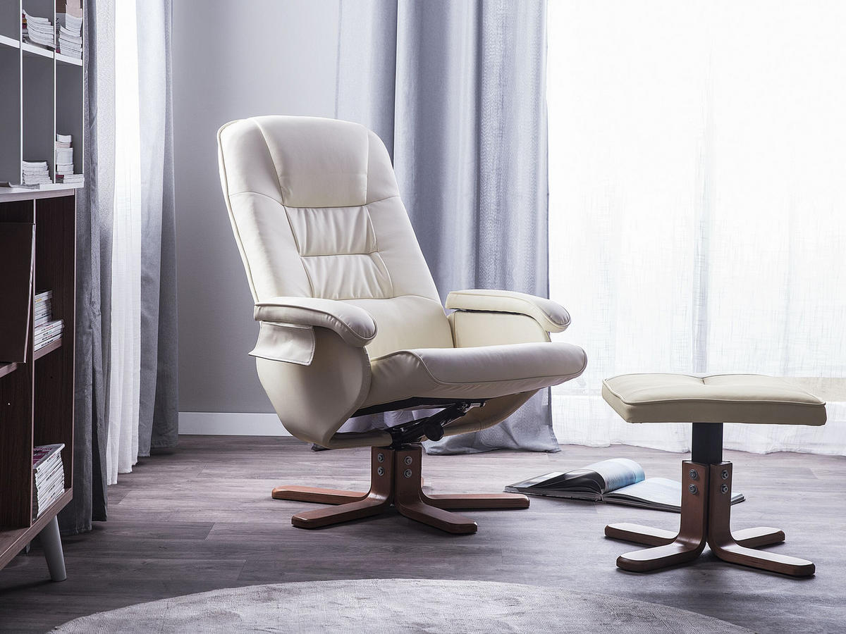 MASSAGESESSEL mit Fußhocker Kunstleder Beige Relaxpro - Beige, Holz/Textil (70/98/50cm) - Beliani
