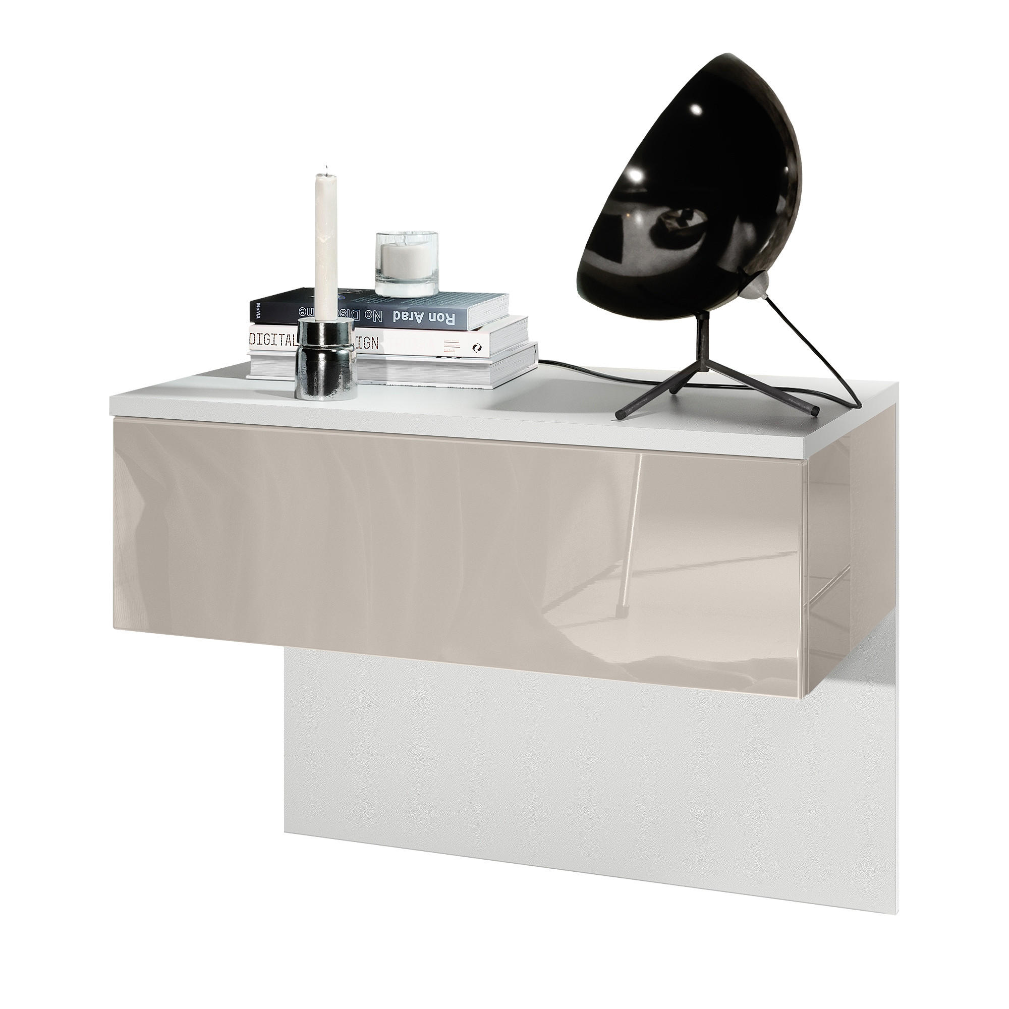 NACHTTISCH Sleep Fronten in Sandgrau Hochglanz - Sandfarben, Holzwerkstoff (60/46/35cm) - Vladon