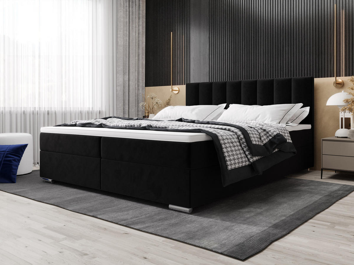 BOXBETT ZILANO 2 mit Matratze H3 und Topper 140x200 Itaka 15 - Schwarz, Holz/Textil (140/200cm) - Bedante
