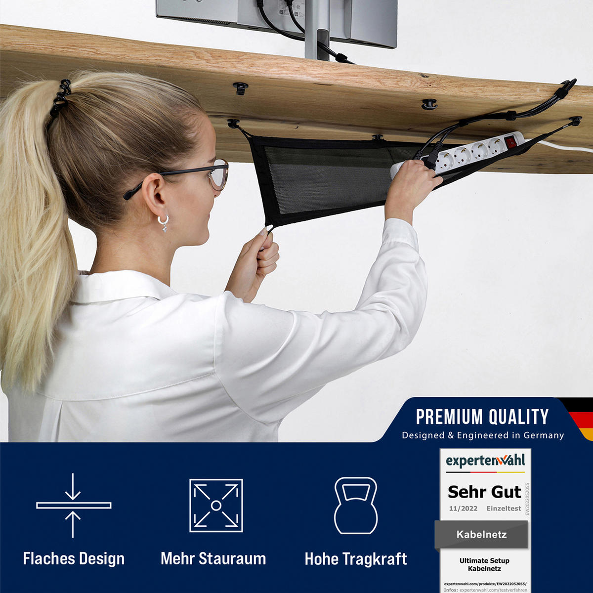 KABELMANAGEMENT Netz für den Schreibtisch, schwarz - Schwarz, Kunststoff (24/63.5/0.25cm) - Ultimate Setup