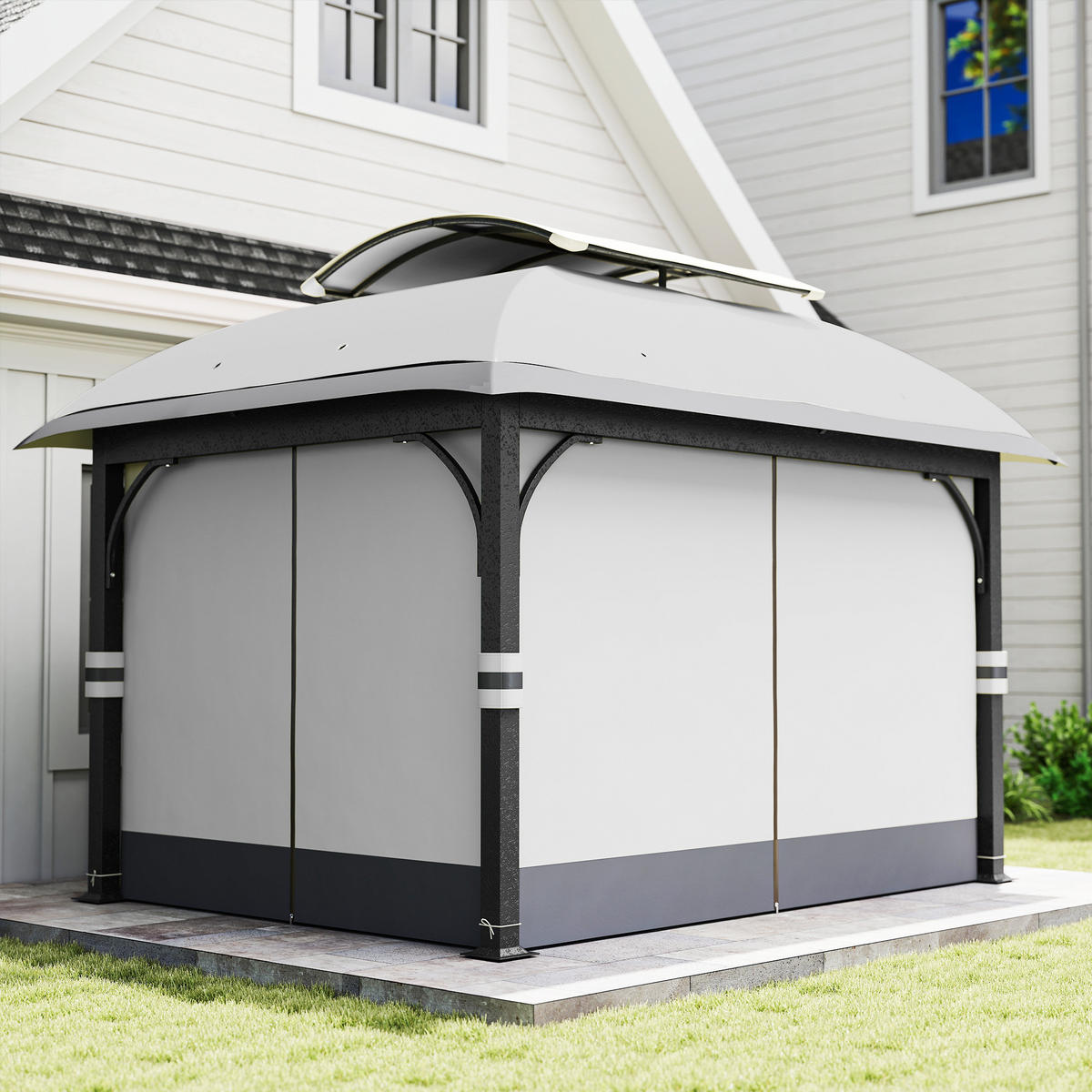 PAVILLON mit Doppeldach - Hellgrau, Metall (330/294/395cm) - Outsunny