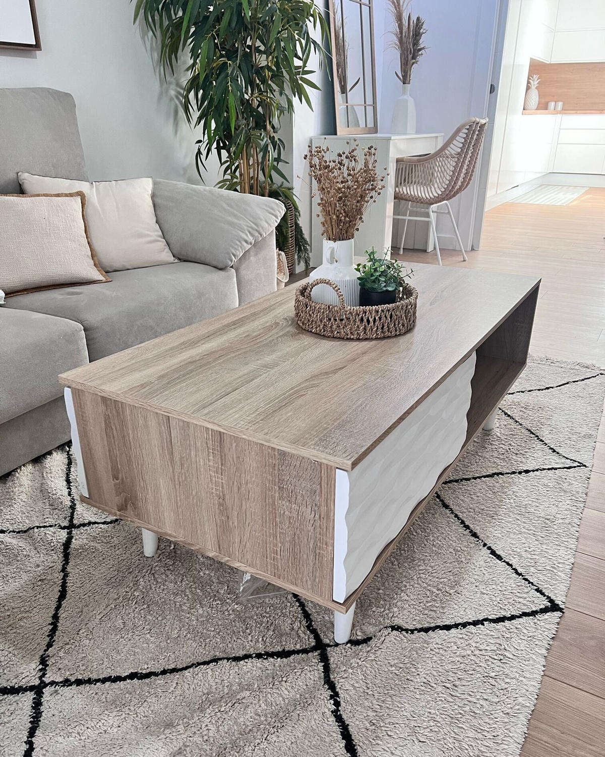 COUCHTISCH heller Holzfarbton/weiß rechteckig 60/120 cm Swansea - Hellbraun/Weiß, Holzwerkstoff (60/120/46cm) - Beliani