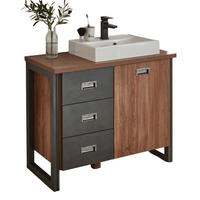 WASCHBECKENUNTERSCHRANK Eiche Stirling, Matera grau, Badmöbel Waschtisch 91 x 75 cm - Eichefarben/Grau, Holz/Holzwerkstoff (91/85/40cm) - Furn.Design