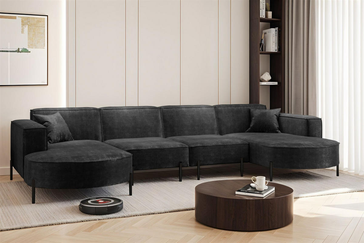 WOHNLANDSCHAFT Valencia Xl - Anthrazit, Holzwerkstoff/Textil (384/80/165cm) - Fun Möbel