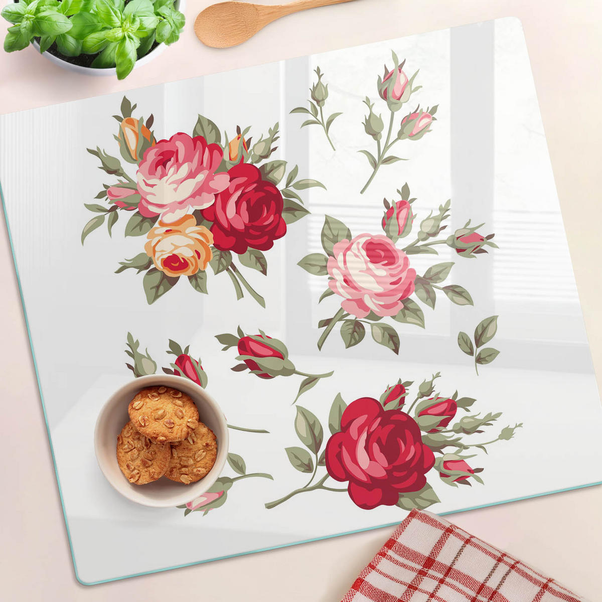 GLASPLATTE 60x52 cm Rosen - Rot, Glas (60/0.4/52cm) - TULUP