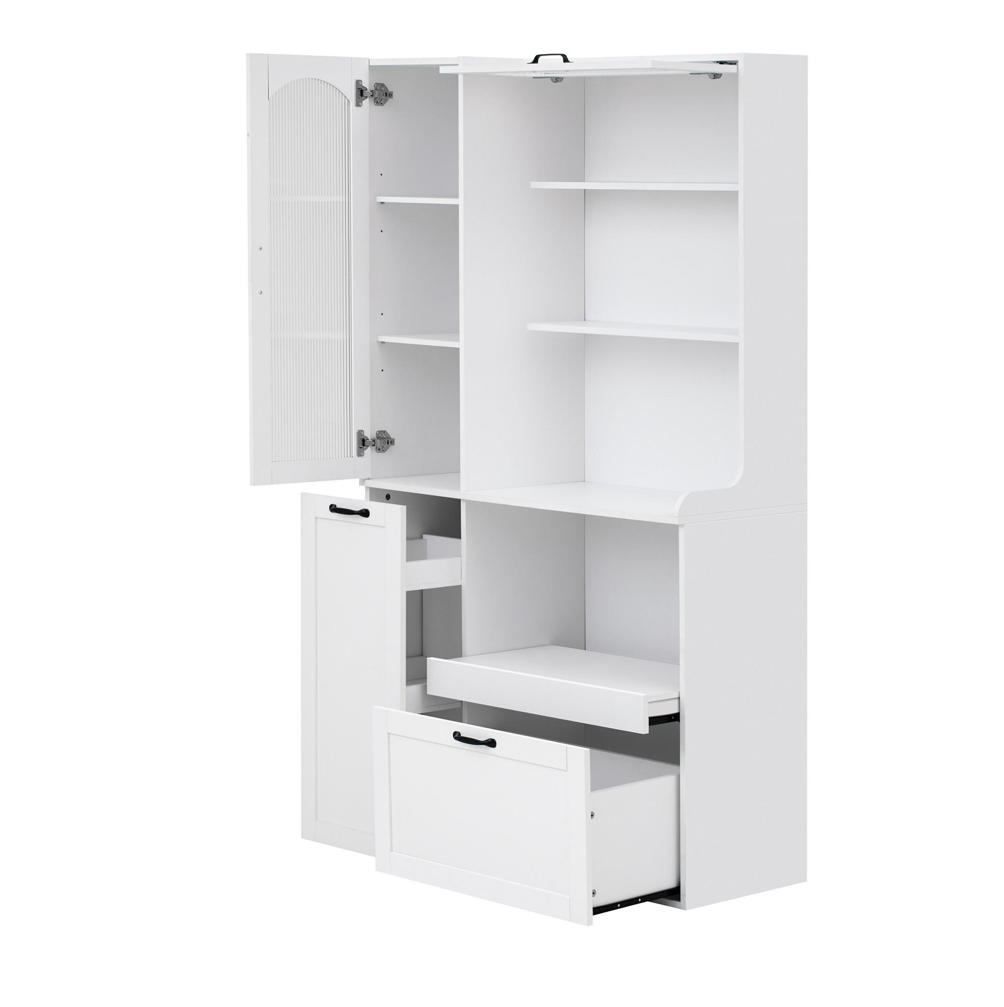 HIGHBOARD 98/40/177 cm mit Riffelglas, Schublade und offenen Fächern - Weiß, Holzwerkstoff (98/177/40cm) - BEAOK