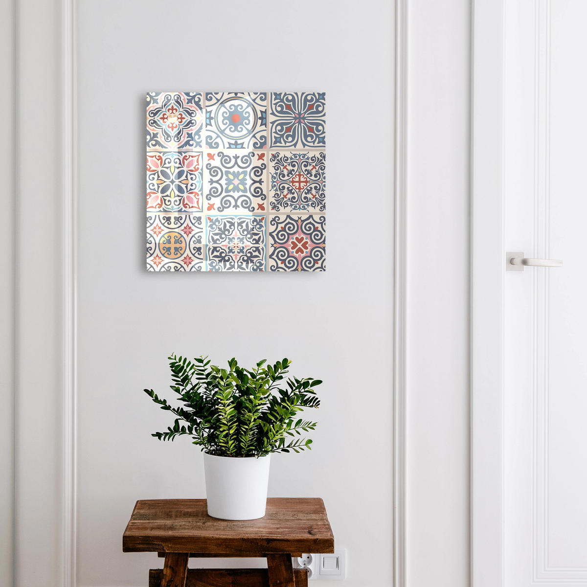 SCHLÜSSELBOX Schwarz 30x30 cm- Türöffnung nach rechts - Mosaikmuster - Blau, Metall (30/30/5cm) - TULUP
