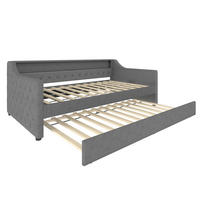 TAGEBETT 90x200cm Grau Leinen LED-Licht Ausziehbett USB - Grau, Holz (90/200cm) - FLIEKS