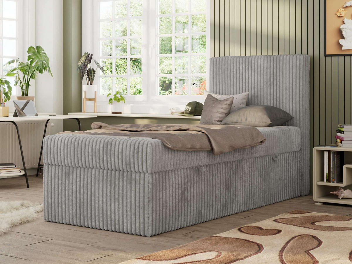 JUGENDBETT TILIO 90/200 - Hellgrau - H4 - Rechts Seite - Hellgrau, Textil (90/200cm) - MKS