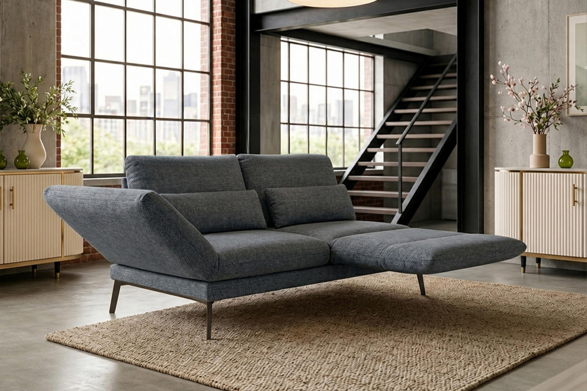 SOFA HOLLY Anthrazit Flachgewebe - Anthrazit/Braun, Textil/Metall (176/90/92cm) - KAWOLA