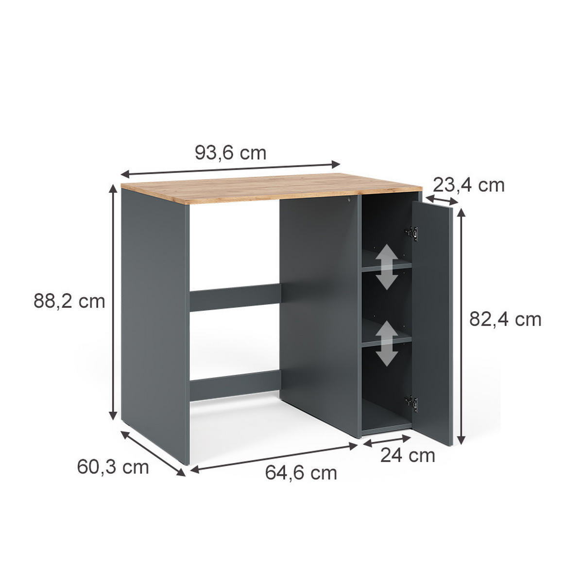 WASCHMASCHINENSCHRANK Viktor Anthrazit/Goldkraft Eiche 93.6 x 88.2 cm - Honigeiche/Anthrazit, Holzwerkstoff (93.6/88.2/60.3cm) - Vicco