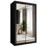 SCHIEBETÜRENSCHRANK mit Spiegel 120 cm Breite, schwarz mit silbernem Griff - Silberfarben/Schwarz, Holzwerkstoff (120/200/62cm) - Home Collective