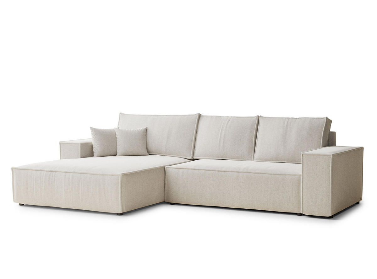 ECKSOFA Maze Hellbeige Webstoff - Links Seite - Creme/Schwarz, Holz/Holzwerkstoff (185/294cm) - Maison de Reve