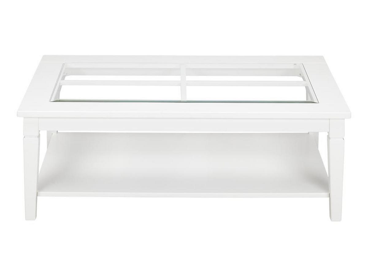 COUCHTISCH - Glas & Kiefernholz - Weiß - GUERANDE - Weiß, Holz (120/70/42cm) - Vente-Unique