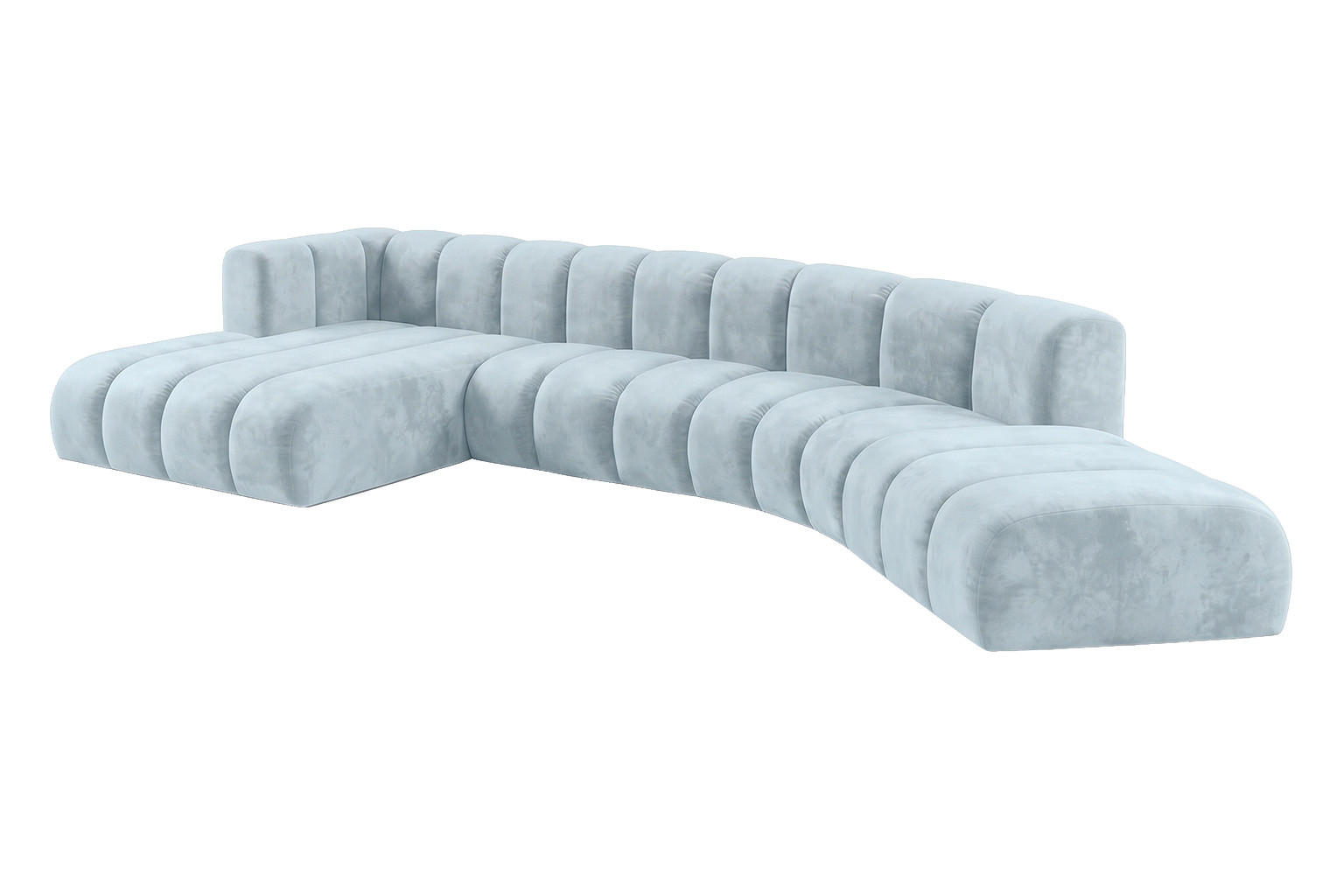 ECKSOFA Modulares In L-Form, Velvet-Stoff Riviera, Babyblau, Links, GRAND Round - Hellblau, Holz (445/179cm) - Kaiser Möbel