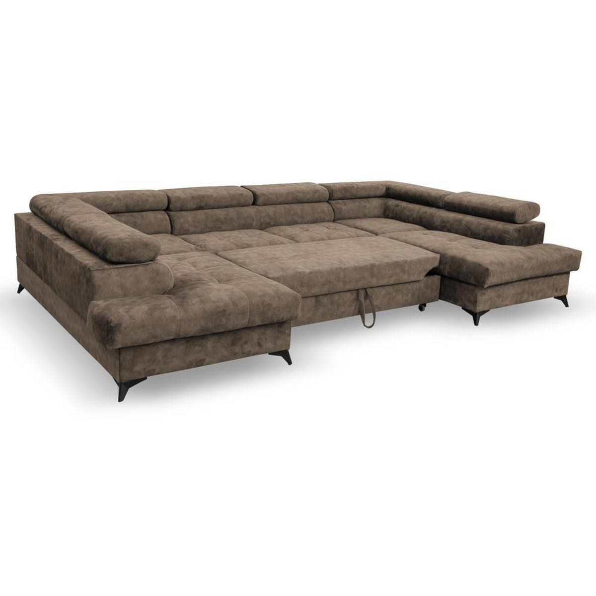 WOHNLANDSCHAFT Sorento U mit Schlaffunktion braun - Schwarz/Braun, Textil/Metall (345/87/205cm) - Beautysofa