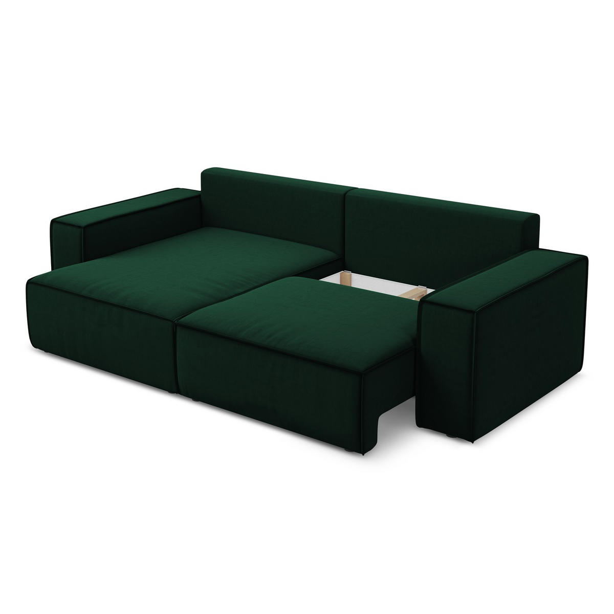 ECKSOFA mit Schlaffunktion Samt Stoff Grün - Dunkelgrün/Schwarz, Kunststoff/Textil (148/257cm) - LaMiaSofa