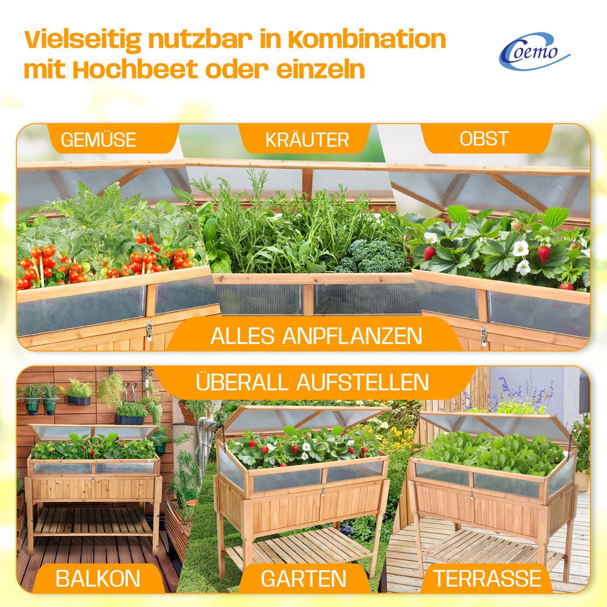 FRÜHBEETAUFSATZ auch für Hochbeet 120/40/30 cm - Braun, Holz (40/30/120cm) - Coemo