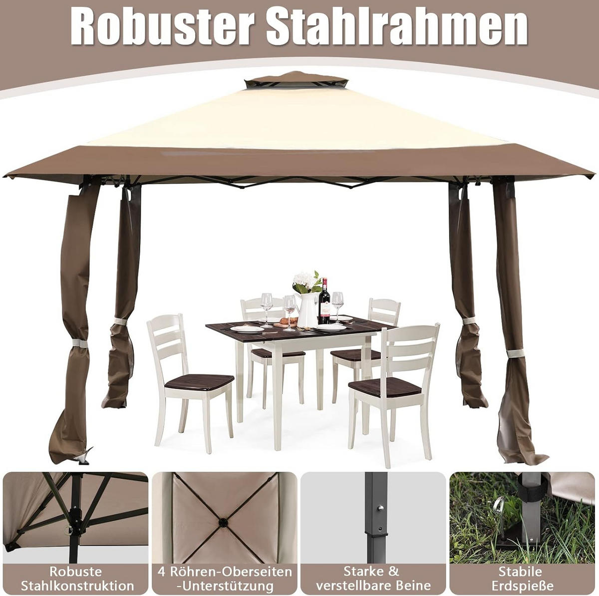 PAVILJONG Brun - Brun, Textil (395/284/395cm) - COSTWAY