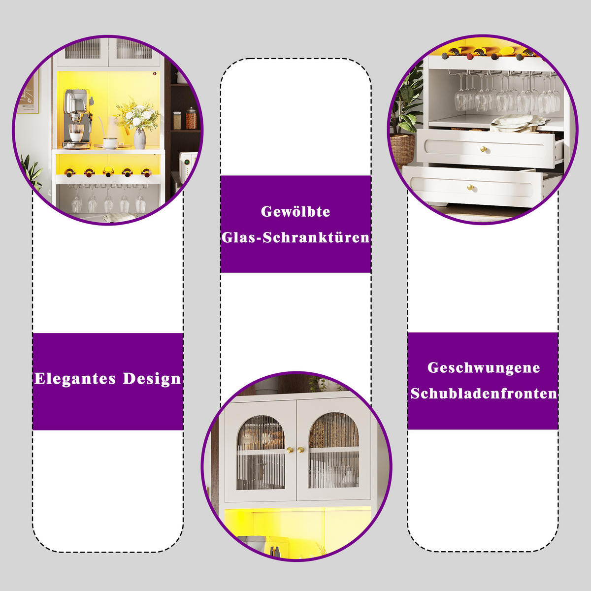 VITRINE LED Gewölbte Glastüren Weinregal Weiß - Weiß, Holzwerkstoff (70/180/40cm) - FLIEKS