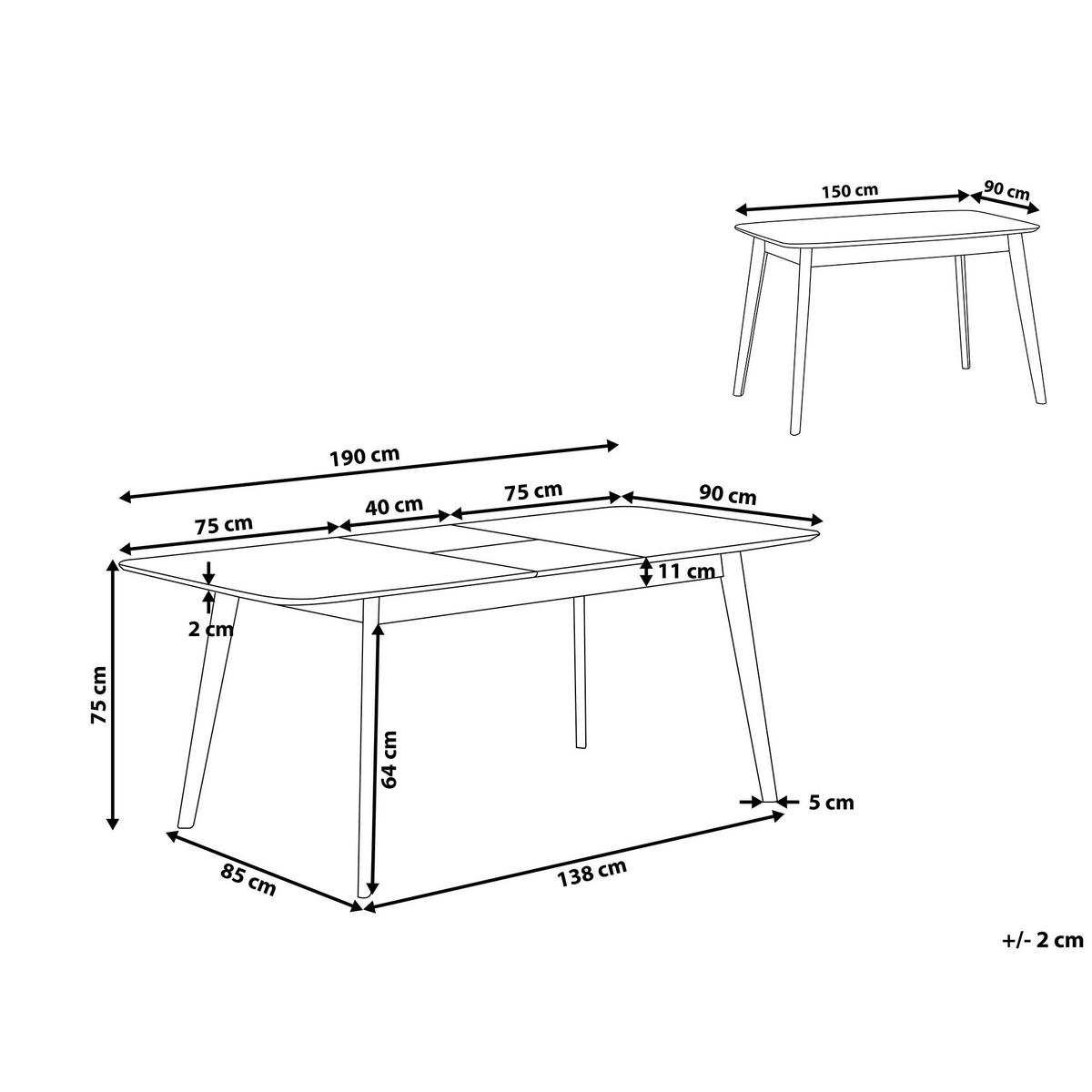 ESSTISCH 150-190/90/75 cm Hellbraun Rechteckig Madox - Hellbraun, Holzwerkstoff (190/90/75cm) - Beliani